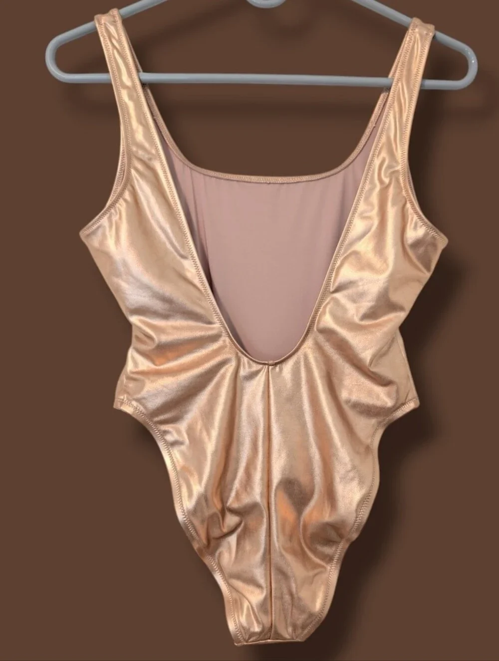 Skims Rose Gold Metallic Open Back High Cut One-Piece Swimsuit SM